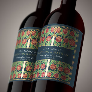 Étiquette Pour Bouteilles De Vin Épée florale médiévale royale grise or mariage