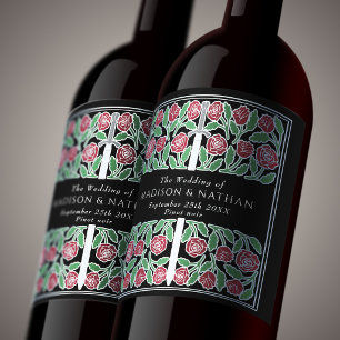 Étiquette Pour Bouteilles De Vin Épée florale médiévale royale noir argent Mariage