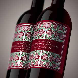 Étiquette Pour Bouteilles De Vin Épée florale médiévale royale rouge argentée pour 
