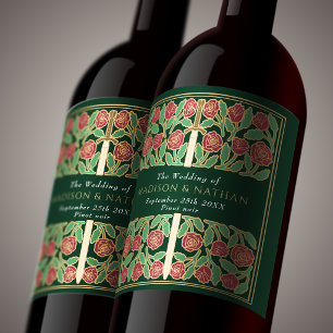 Étiquette Pour Bouteilles De Vin Épée florale médiévale royale verte or mariage