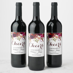 Étiquette Pour Bouteilles De Vin Épouser floral rouge d'acclamations de Bourgogne