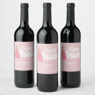 Étiquette Pour Bouteilles De Vin Équipe de la mariée de fête de bachelorette rose D