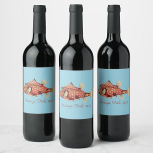 Étiquette Pour Bouteilles De Vin Ernst Haeckel Coffre Nautique Rouge Faune Marine