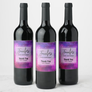Étiquette Pour Bouteilles De Vin Espace rose et violet & Étoiles Faux Galaxy Annive