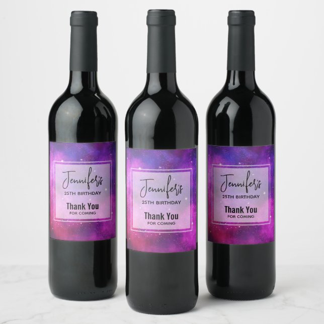 Étiquette Pour Bouteilles De Vin Espace rose et violet & Étoiles Faux Galaxy Annive (Bouteilles)
