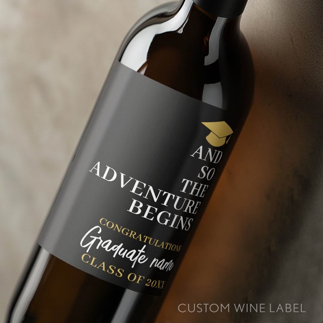 Étiquette Pour Bouteilles De Vin Et Donc L'Aventure Commence La Graduation Black Go (Custom Graduation Wine Label - Celebrate the Graduate!)