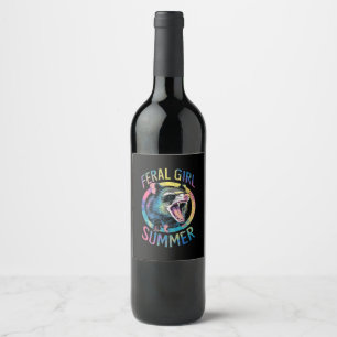 Étiquette Pour Bouteilles De Vin Été de fille sauvage Opossum Tie Dye Raton laveur