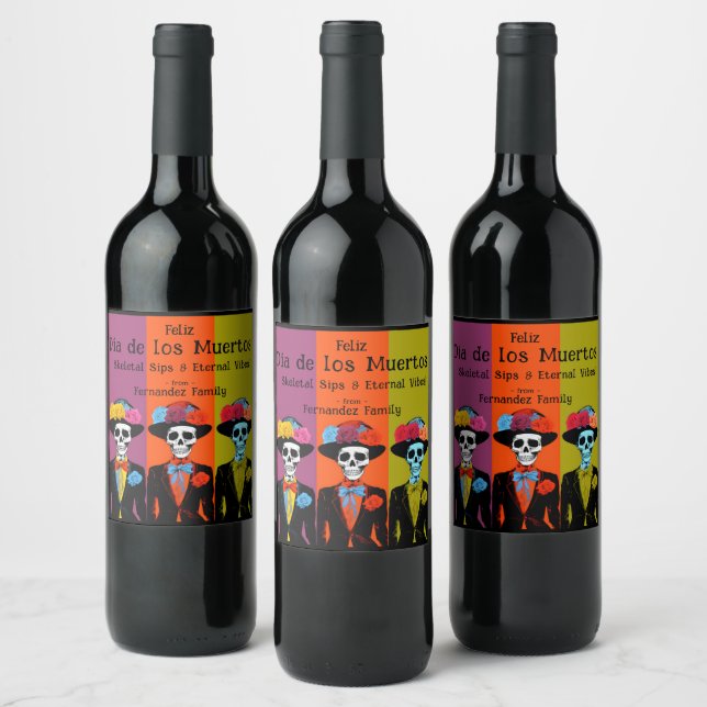 Étiquette Pour Bouteilles De Vin 💀 Eternal Elixir Dia de Muertos personnalisable (Bouteilles)