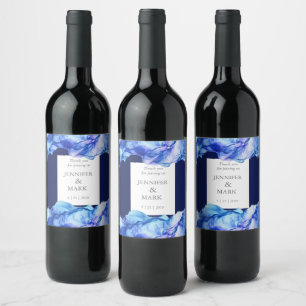 Étiquette Pour Bouteilles De Vin Étiquette à vin Abstrait Mariage en soie bleue
