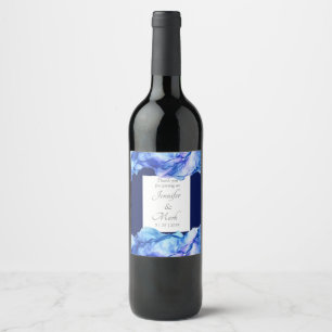 Étiquette Pour Bouteilles De Vin Étiquette à vin Abstrait Mariage en soie bleue