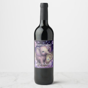 Étiquette Pour Bouteilles De Vin Étiquette à vin doux éléphant violet Baby shower