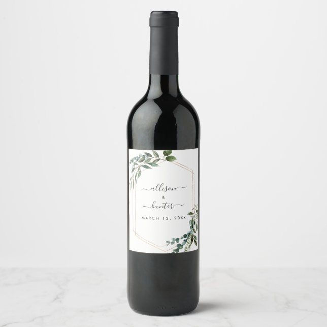 Étiquette Pour Bouteilles De Vin Étiquette à vin Mariage à cadre fleuri (Devant)