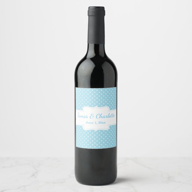 Étiquette Pour Bouteilles De Vin Étiquette à vin Polka bleu et blanc (Devant)