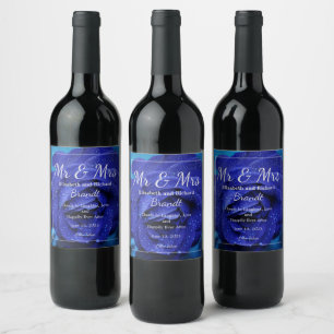 Étiquette Pour Bouteilles De Vin Étiquette à vin Rose bleu élégant