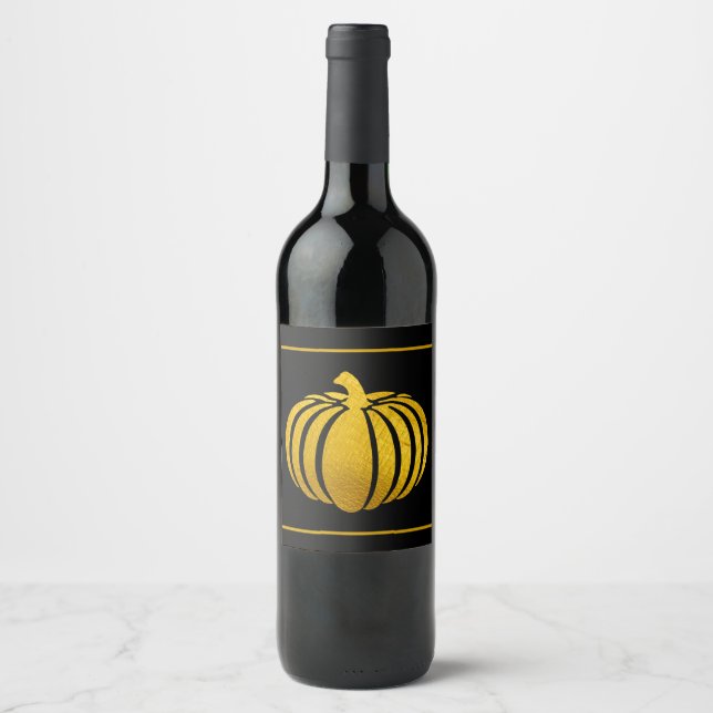 Étiquette Pour Bouteilles De Vin Étiquette Citrouille à vin Gold Foil (Devant)