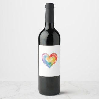 Étiquette Pour Bouteilles De Vin Etiquette Cœur Arc-en-ciel Aquarelle