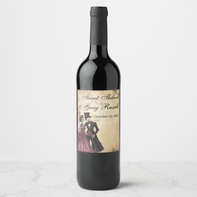 Étiquette Pour Bouteilles De Vin Étiquette de adresse de squelette gothique rustiqu (Devant)
