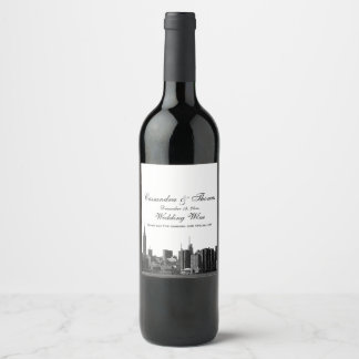 Étiquette Pour Bouteilles De Vin Étiquette de bouteille à vin BW Etched NYC Wide Sk
