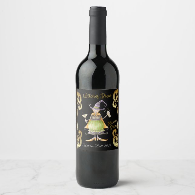 Étiquette Pour Bouteilles De Vin Étiquette de bouteille à vin de sorcière d'Hallowe (Devant)