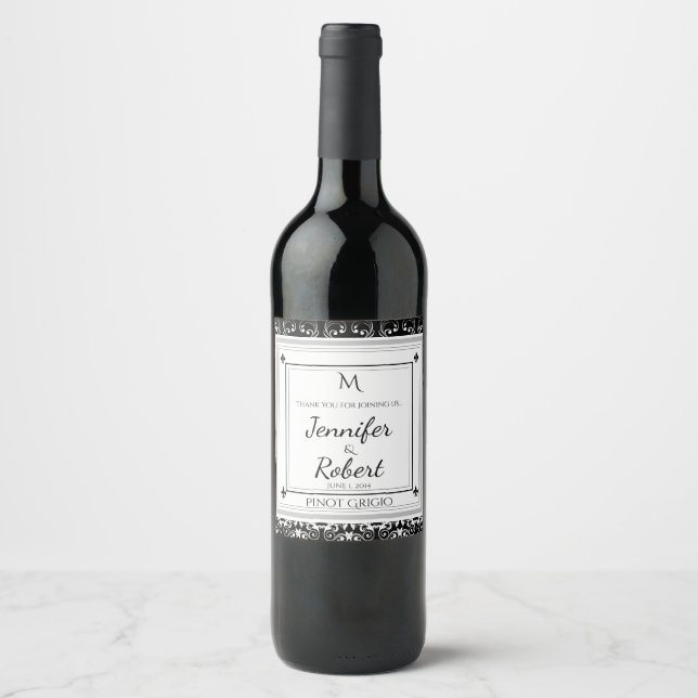 Étiquette Pour Bouteilles De Vin Étiquette de bouteille à vin Monogram Mariage dama (Devant)