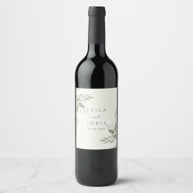 Étiquette Pour Bouteilles De Vin Étiquette de bouteille de vin de mariage avec verd (Devant)