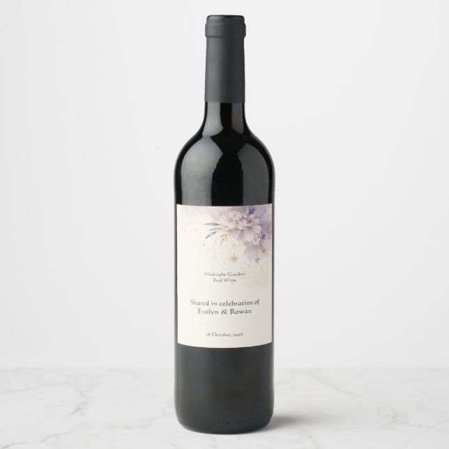 Étiquette Pour Bouteilles De Vin Étiquette de Bouteille de Vin de Mariage Céleste (Devant)