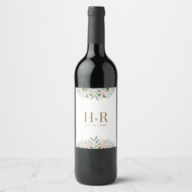 Étiquette Pour Bouteilles De Vin Étiquette de bouteille de vin de mariage initiale  (Devant)