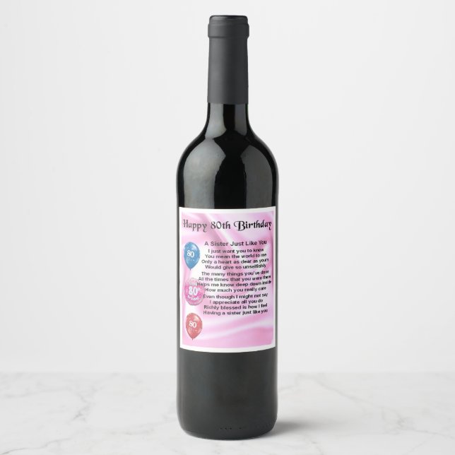 Étiquette Pour Bouteilles De Vin Étiquette de bouteille de vin de poème soeur - 80e (Devant)