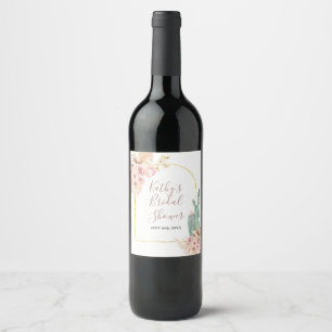 Étiquette Pour Bouteilles De Vin Étiquette de bouteille de vin florale rose cactus