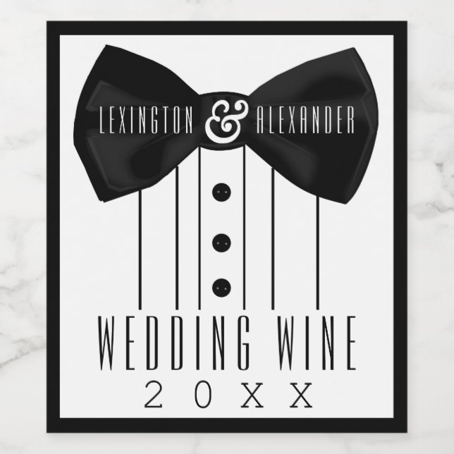 Étiquette Pour Bouteilles De Vin Étiquette de bouteille de vin Mariage Tuxedo (Étiquettes simples)