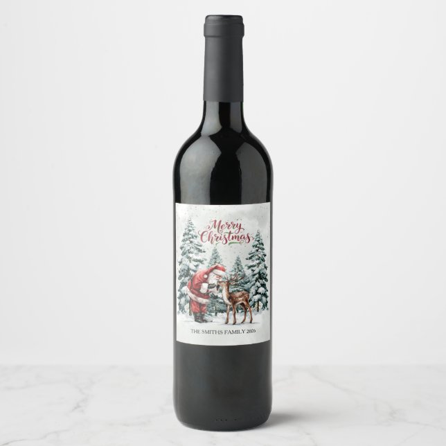 Étiquette Pour Bouteilles De Vin Étiquette de bouteille de vin Santa éditable (Devant)