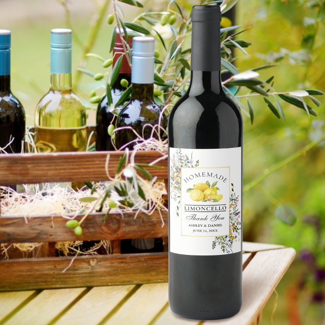 Étiquette Pour Bouteilles De Vin Étiquette de bouteille Fleur sauvage Limoncello Wa (Customize to change text size, color or text style.)
