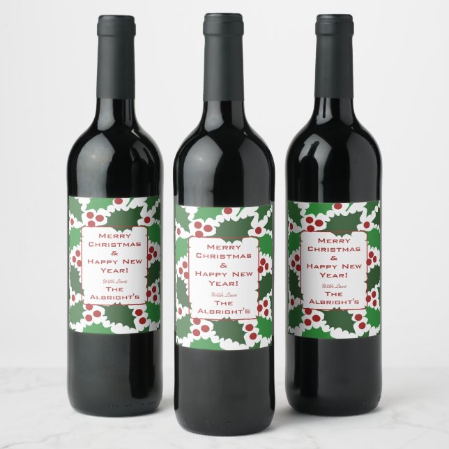 Étiquette Pour Bouteilles De Vin Étiquette de bouteilles de vin Festive Green & Red (Bouteilles)