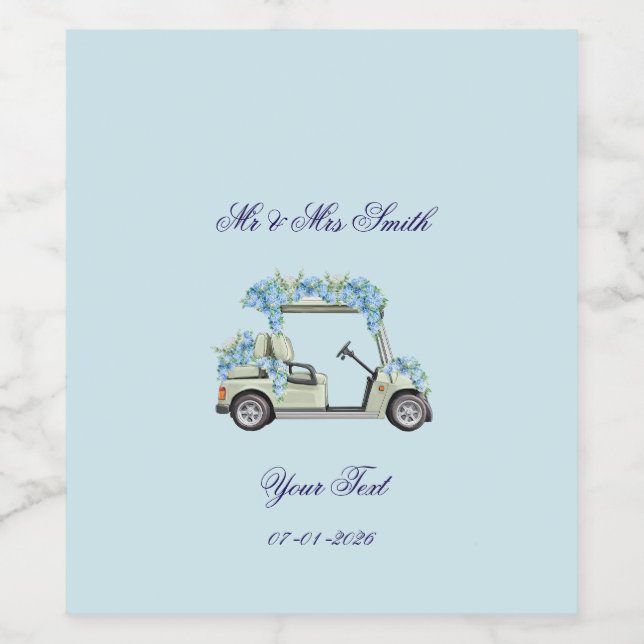 Étiquette Pour Bouteilles De Vin Étiquette de chariot de golf Hydrangea Bleue de Na (Étiquettes simples)