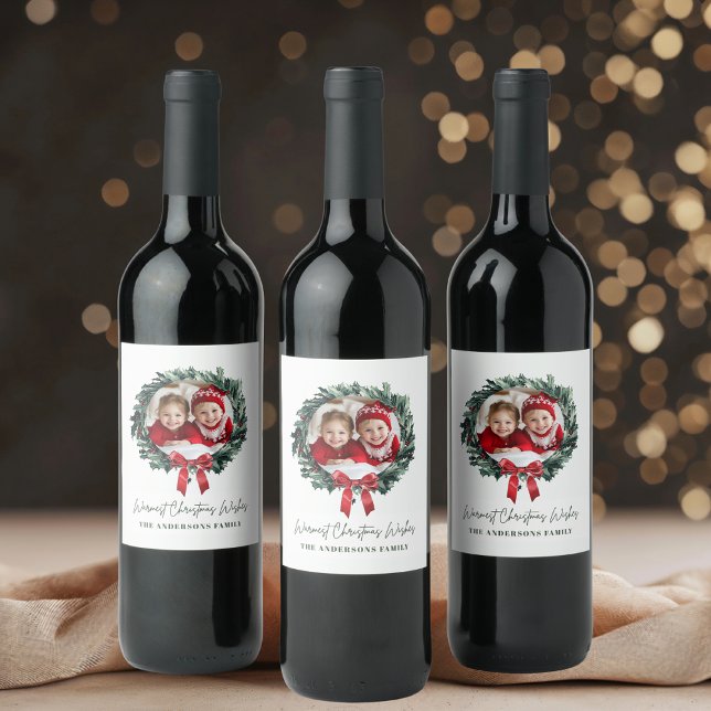 Étiquette Pour Bouteilles De Vin Étiquette de couronne de Noël personnalisé avec ph (Créateur téléchargé)