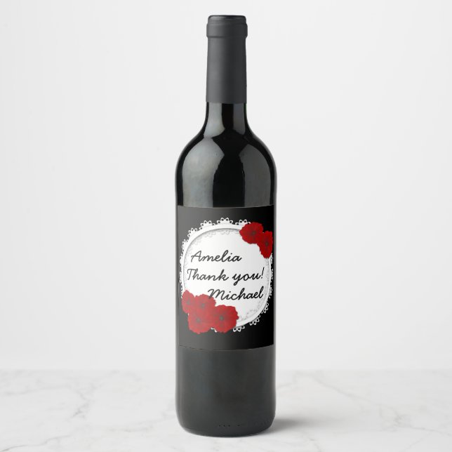 Étiquette Pour Bouteilles De Vin étiquette de gratitude, fleurs rouges (Devant)