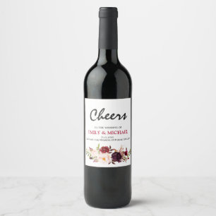 Étiquette Pour Bouteilles De Vin Étiquette de mariage de Boho Rustique Rouge Bourgo
