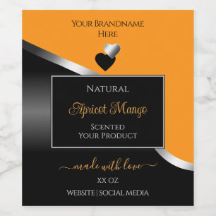 Étiquette Pour Bouteilles De Vin Étiquette de produit Orange Black Wavy Silver Coeu