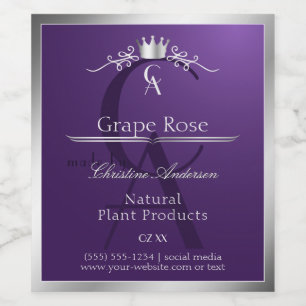 Étiquette Pour Bouteilles De Vin Étiquette de produit violet foncé cadre argent mon
