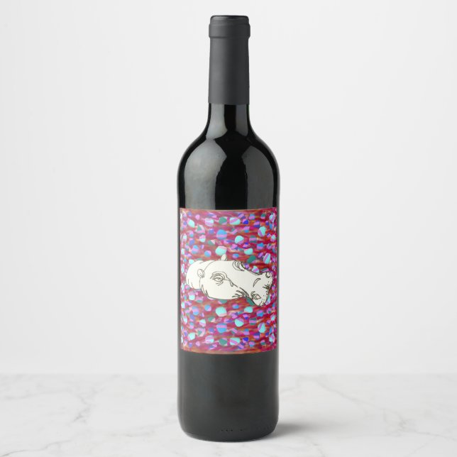 Étiquette Pour Bouteilles De Vin Étiquette de trait hippo mignon (Devant)