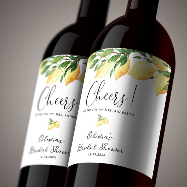 Étiquette Pour Bouteilles De Vin Étiquette de vigne de douche nuptiale au citron à  (Créateur téléchargé)