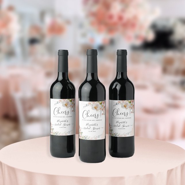 Étiquette Pour Bouteilles De Vin Étiquette de vigne pour Baby Shower Floral Rouge (Créateur téléchargé)