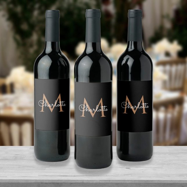 Étiquette Pour Bouteilles De Vin Étiquette de vin à l'élégante écriture Monogramme  (Créateur téléchargé)