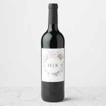 Étiquette de vin à monogramme floral ivoire, lavan