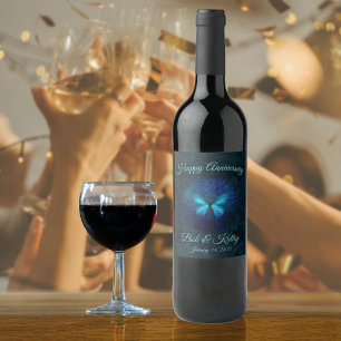Étiquette Pour Bouteilles De Vin Étiquette de vin à papillon bleu personnalisé