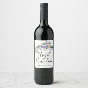 Étiquette Pour Bouteilles De Vin Étiquette de vin aux roses jaunes de lavande et Eu