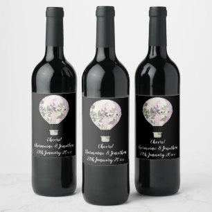 ÉTIQUETTE POUR BOUTEILLES DE VIN ÉTIQUETTE DE VIN BALLON DIRIGEABLE LILAS NOIR
