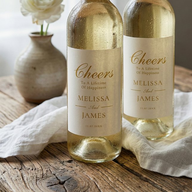 Étiquette Pour Bouteilles De Vin Étiquette de vin blanc de mariage écriture élégant (Créateur téléchargé)