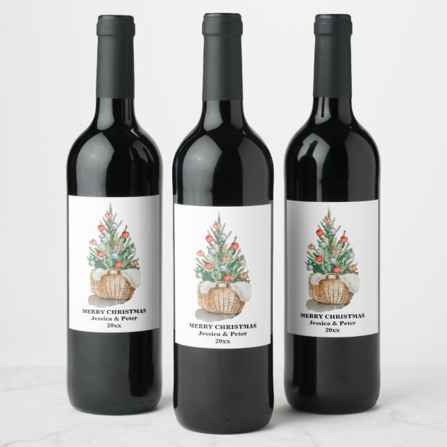 Étiquette Pour Bouteilles De Vin Étiquette de vin d'arbre de Noël traditionnel (Bouteilles)