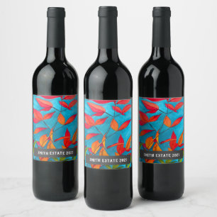 Étiquette Pour Bouteilles De Vin étiquette de vin d'art de feuillage à l'aquarelle